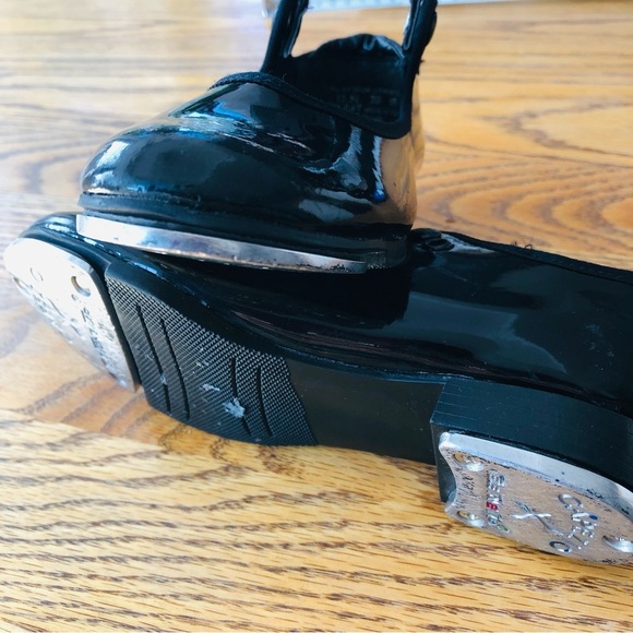 Capezio Tele Tone Tap Black Patent Shoes Girls Size 11 N Black Dance Jazz - Picture 4 of 9